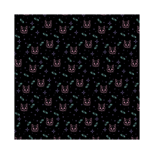 Witchy Cats, Crystals, and Stars Pastel Goth Witchcore Pattern T-Shirt