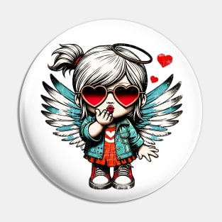 Retro Romance: Pop Art Cupid Kisses Valentine's Shirt Pin