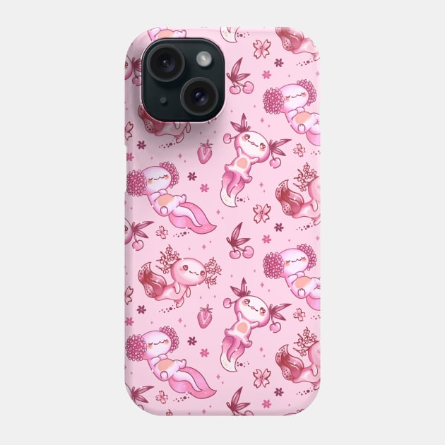 Kawaii Axolotl Pink Pattern Strawberry Aesthetic Phone Case by Sugoi Otaku Gifts