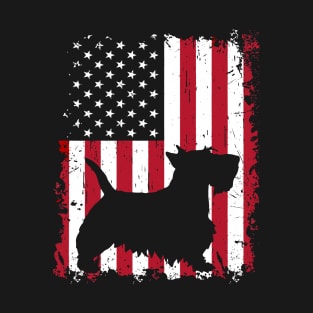 Dog Scottish Terrier Dog USA Flag Patriotic 4th of July 722 paws T-Shirt