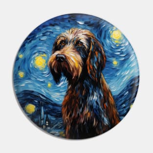 German Wirehaired Pointer dog in Starry Night style Pin