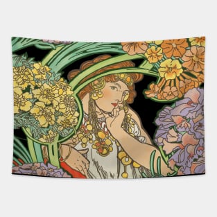 Mucha Lady (on black) Tapestry