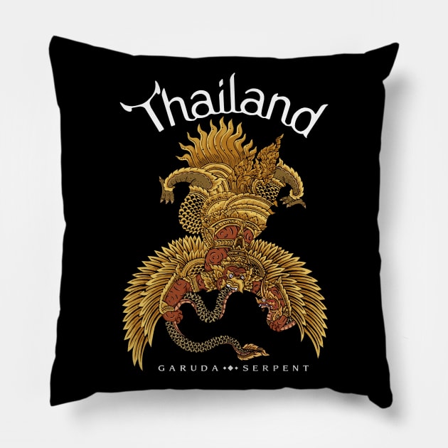 Garuda and Serpent Thai Art Design Pillow by KewaleeTee