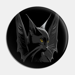 A Black Bat Cat With Large Pointy Ears And Wing In A Gothic Style Pin