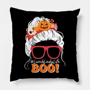 Boo Lunch Lady Messy Bun Spooky Pumpkin Halloween Costume Pillow