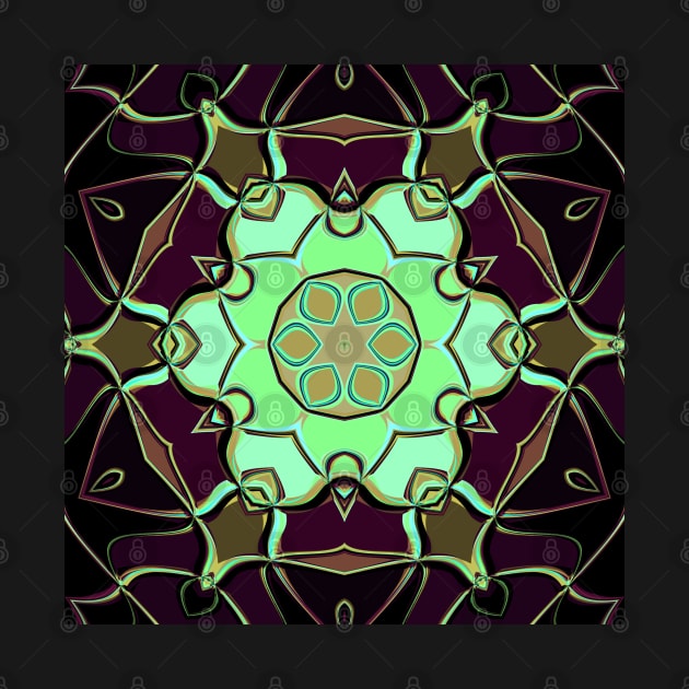 Cartoon Mandala Flower Green Purple and Black by WormholeOrbital