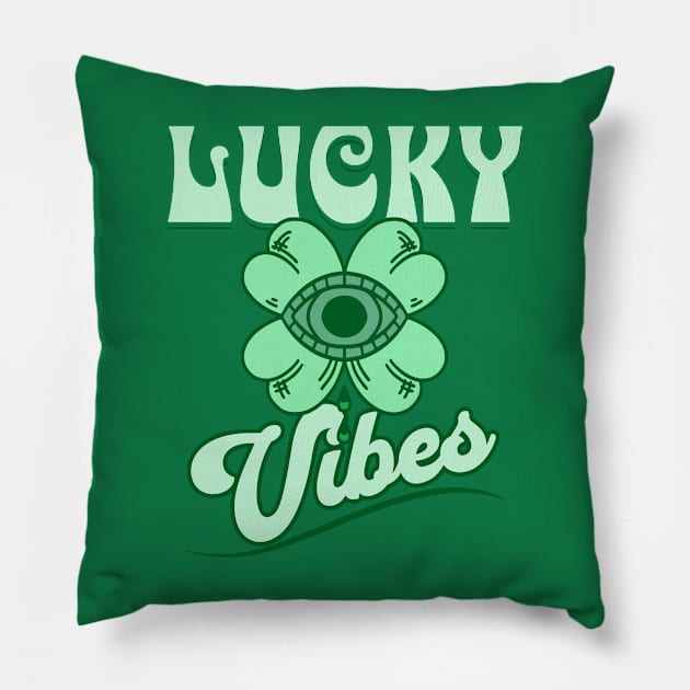 St. Patrick's Day Retro Lucky Vibes Pillow by Curio Pop Relics