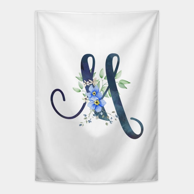 Floral Monogram M Wild Blue Flowers Tapestry by floralmonogram