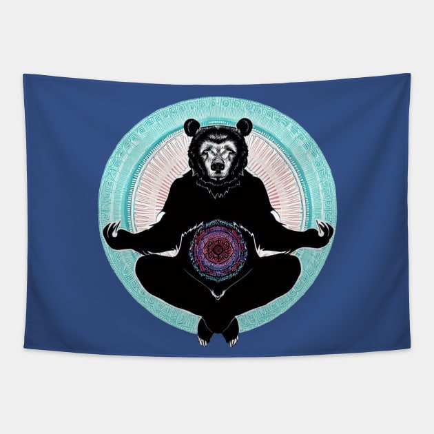 Black Bear Mandala Tapestry by Phoebe Bird Designs