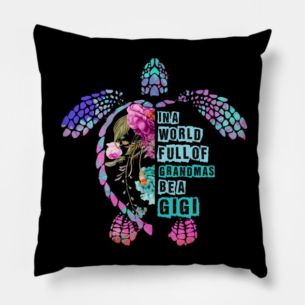 In A World Full Of Grandmas Be A Grammy Turtle Pillow by kimmygoderteart