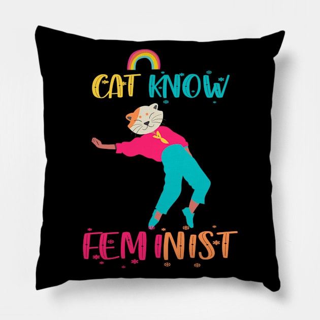 Cat Know Feminist Pillow by 29 hour design