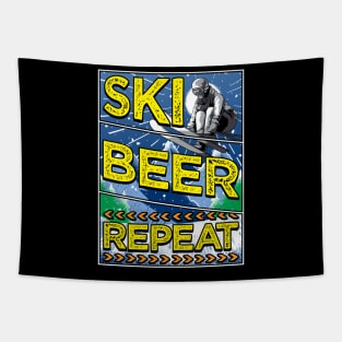 Funny Ski Beer Repeat Skiing & Drinking Skiers Tapestry