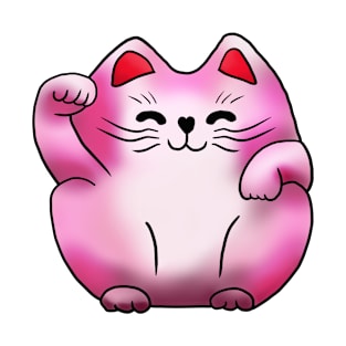 Right paw pink sitting maneki neko lucky cat T-Shirt