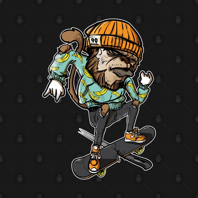 Skateboarding Monkey, Hand Drawn Graffiti Character by PhatStylez