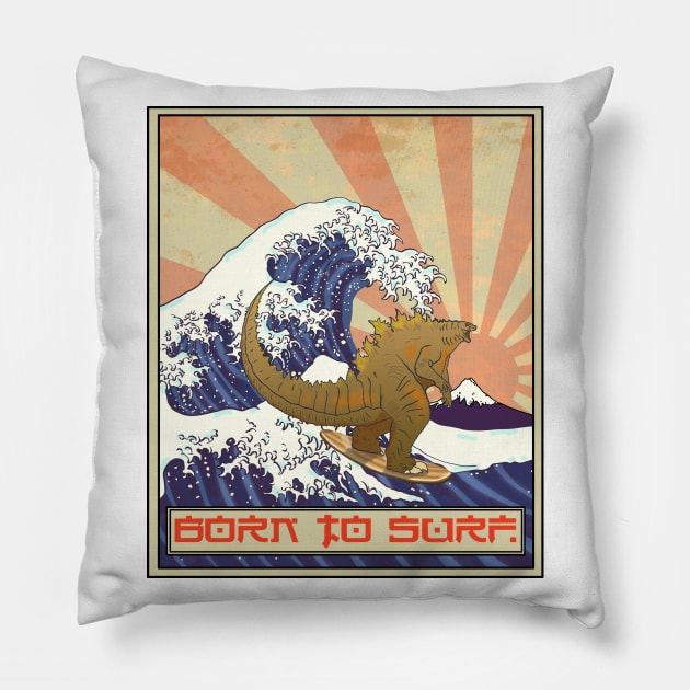 born to surf Pillow by Snapdragon