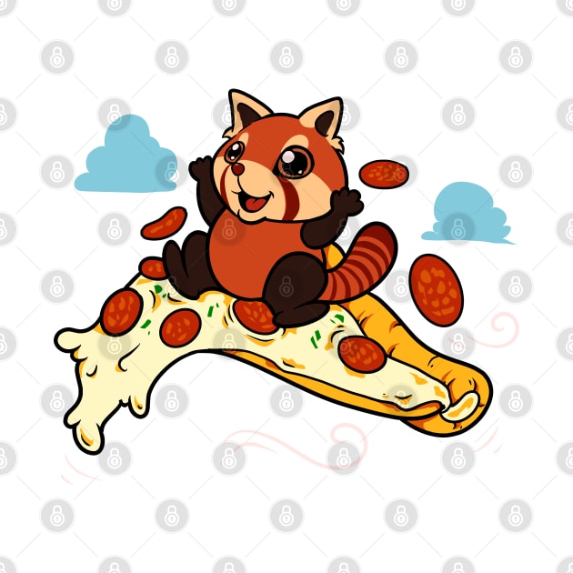 Pizza lover - red panda flies on pizza by Modern Medieval Design