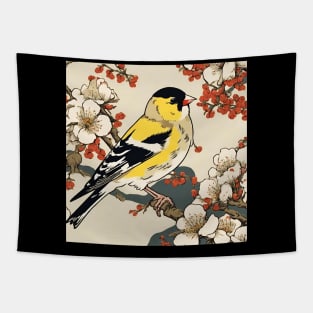 Vintage Goldfinch in Yellow Japanese Blossoms Bird Watching Dad Tapestry