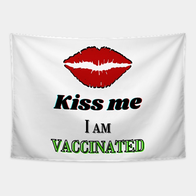 Kiss me I am vaccinated - red kissable lips print Tapestry by Blue Butterfly Designs 