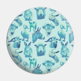 Turquoise Animals All Over Print Pin