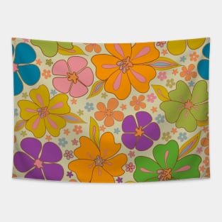 Colorful 70s flower pattern Tapestry