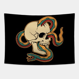 head skull with snake illustration Tapestry