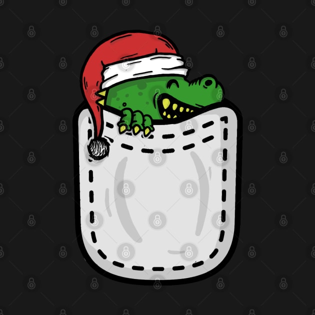 Cute dino with christmas cap inside pocket by Shankara