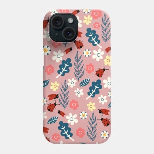 Spring meadow in bloom with ladybirds on green background Phone Case