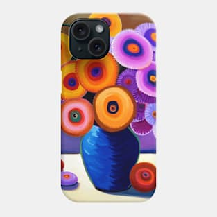 Purple and Orange Flowers in a Blue Vase Still Life Painting Phone Case