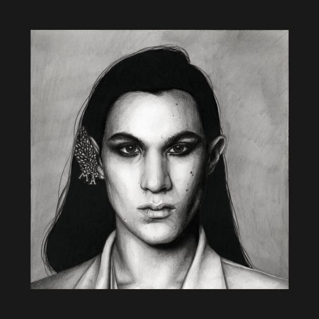 Ethan Torchio (Maneskin) pencil and charcoal portrait by alexgraybergh