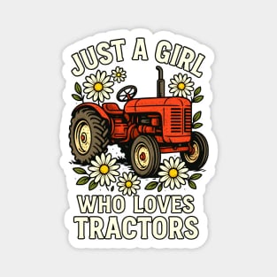 Just A Girl Who Loves Tractors Daisy Tractor Farm Girl Retro Magnet