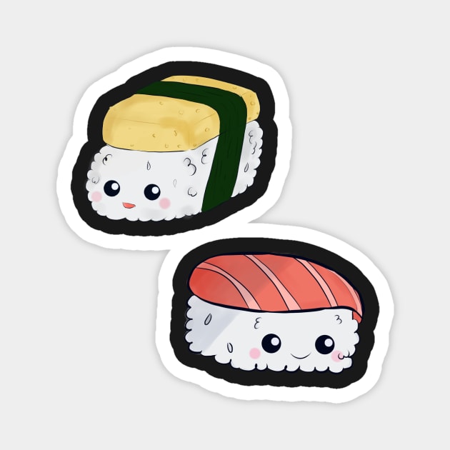 Kawaii Sushi Digital Art Japanese Food Asian Magnet by kristinedesigns