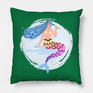 Mermaid Hand Drawn Pillow