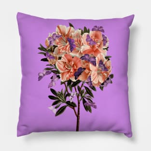 Pink azalea and purple butterflies Pillow