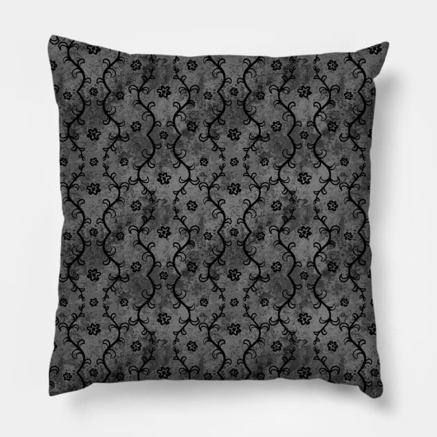 Dark Floral Ornament Pattern Pillow by DeneboArt