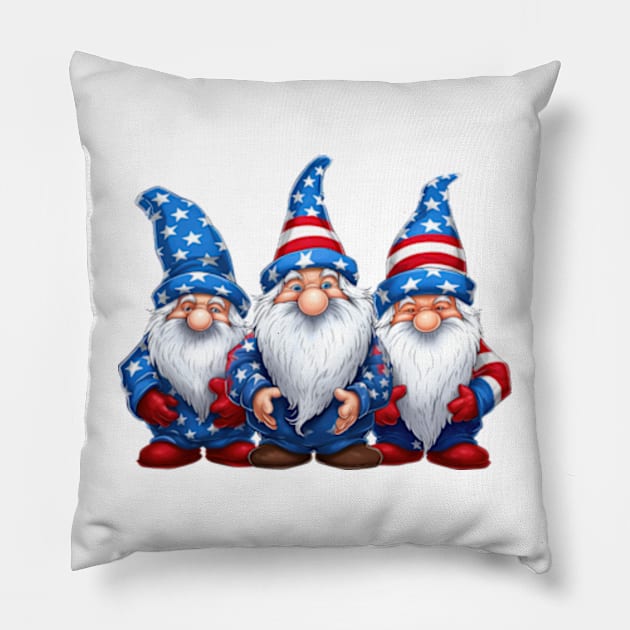 4th of July Gnomes #6 Pillow by Chromatic Fusion Studio