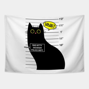 Bad Kitty Funny Cat Mugshot Tapestry