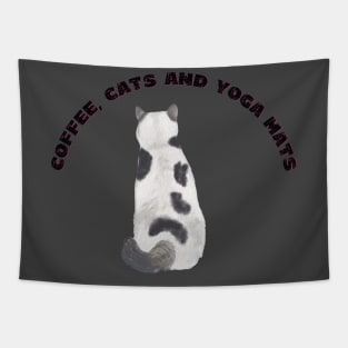 Coffee cats and yoga mats funny yoga and cat drawing Tapestry