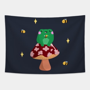 Kawaii Frog With Bee Friends Tapestry