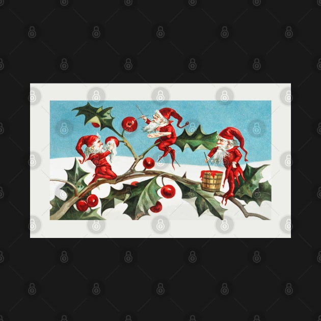 Christmas Elves Painting Holly Berries by graphics