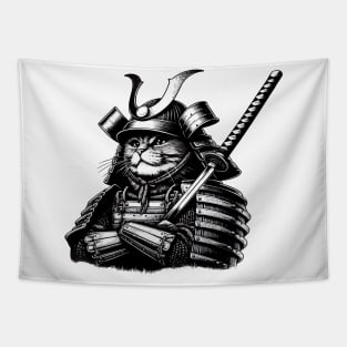 Cool Cat Samurai Portrait Ninja Japan Art Tapestry