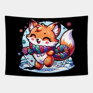 Frosty Fox Frolic: Winter Joy in Colorful Scarf Tapestry