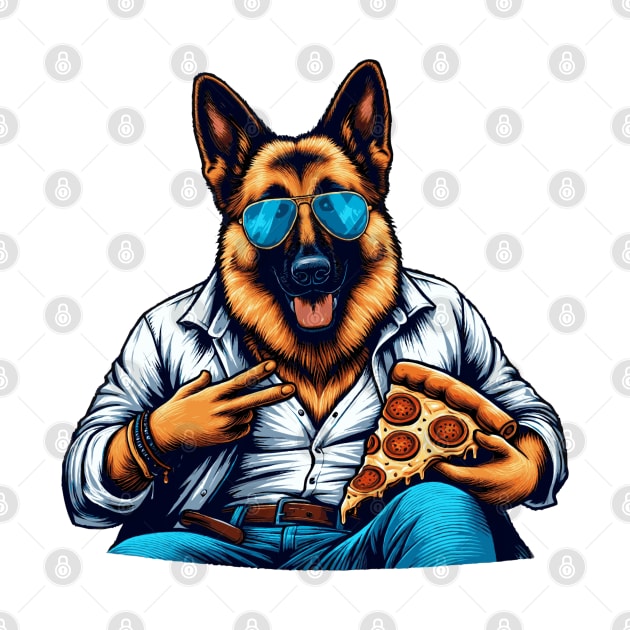 German Shepherd Dog Eating Pizza by Graceful Designs