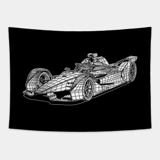 White Formula E Car Blueprint Sketch Art Tapestry