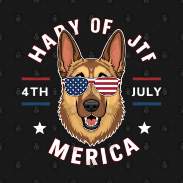 A cartoon German Shepherd in American flag colors has an American flag-colored face, wearing American flag-colored sunglasses by YolandaRoberts