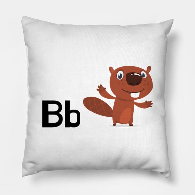 The Letter B for Beaver Alphabet uppercase and lowercase A letter Design Pillow by Syressence