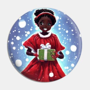 Cute little anime black girl with christmas gift Pin