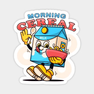 Morning cereal, milk box cartoon mascot eating cereal Magnet