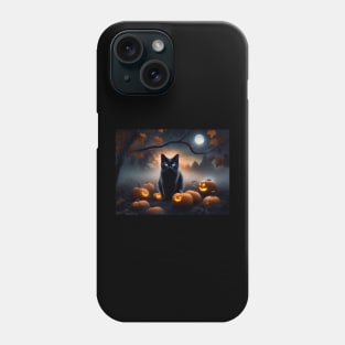 A sleek black cat on Halloween night Phone Case