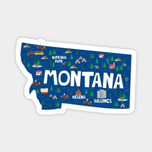 Montana State USA Illustrated Map Magnet