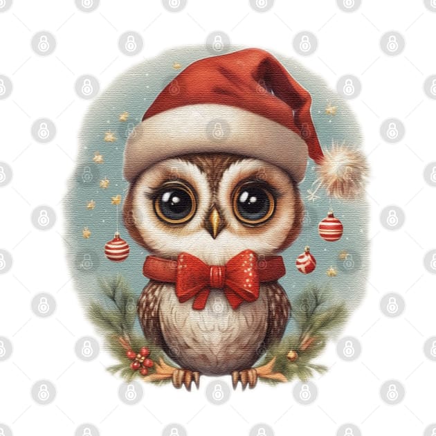 cute little baby owl wearing a santa hat by JnS Merch Store